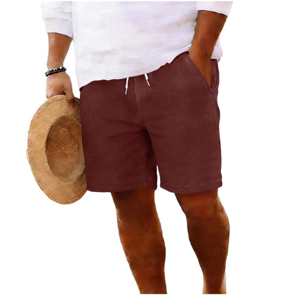 Busydd Men's Shorts Trendy Solid Color Knee Length Denim Look Summer Shorts Comfortable Drawstring Elastic Waist Casual Shorts with Pockets L