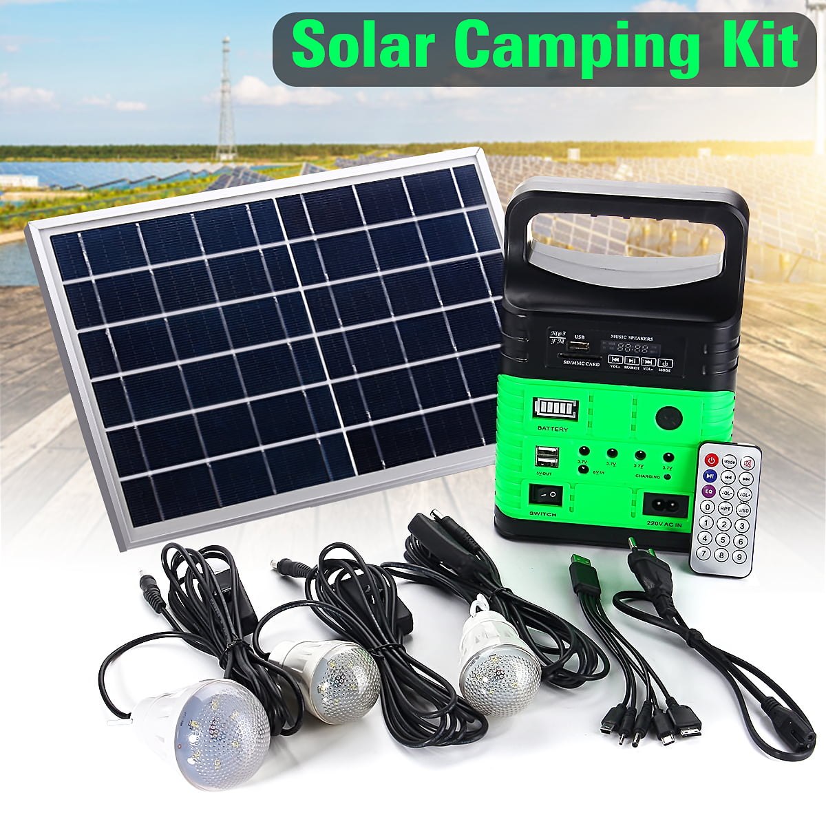 Solar Lights Indoor Home with 2/3 Hanging LED Bulbs, 3/6W Solar Panel, Cell Phone Charger