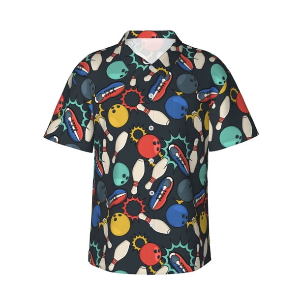 Balery Bowling Ball Camisas hawaianas de manga corta para hombre, camisas playeras de corte holgado, camisas de vacaciones con botones,XX-Large