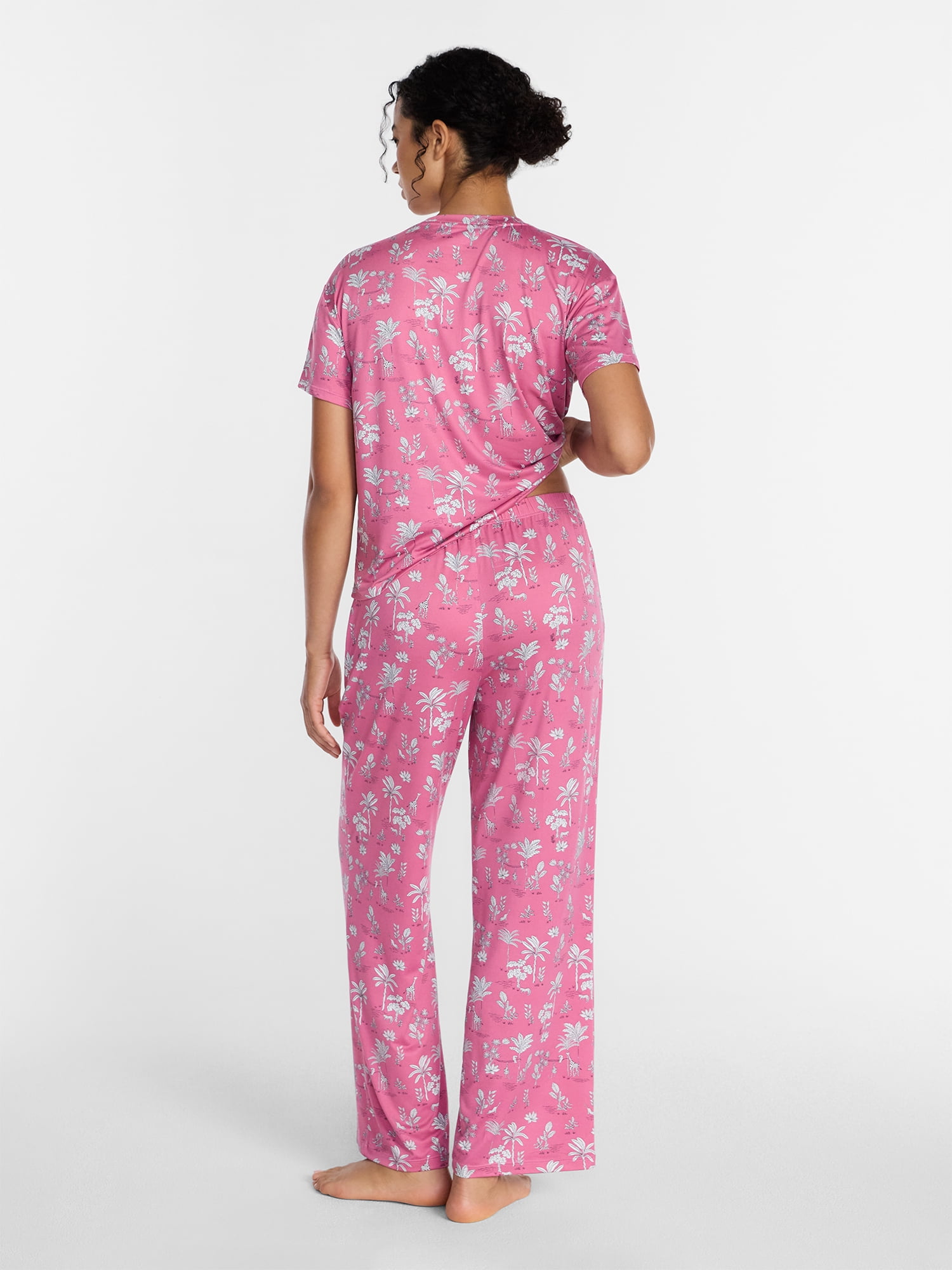 Joyspun Women's Dreamy Soft Collection Short Sleeve Sleep Top and Open Leg Pants Pajama Set, 2-Piece, Sizes XS-3X