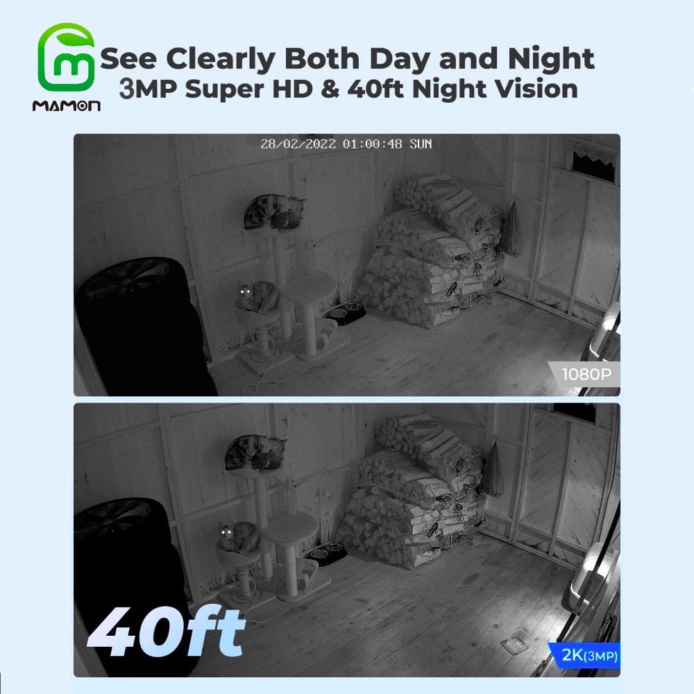 MAMON Baby Monitor Indoor Security WiFi Camera 3MP 1296P with Pan Tilt Zoom/ Motion Alerts Ideal for Baby and Pet Home Security Multiple Storage Options