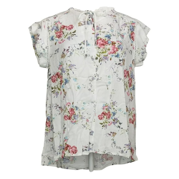 Buffalo Women's Top Sz S Ladies' Flutter Sleeve Floral Blouse White