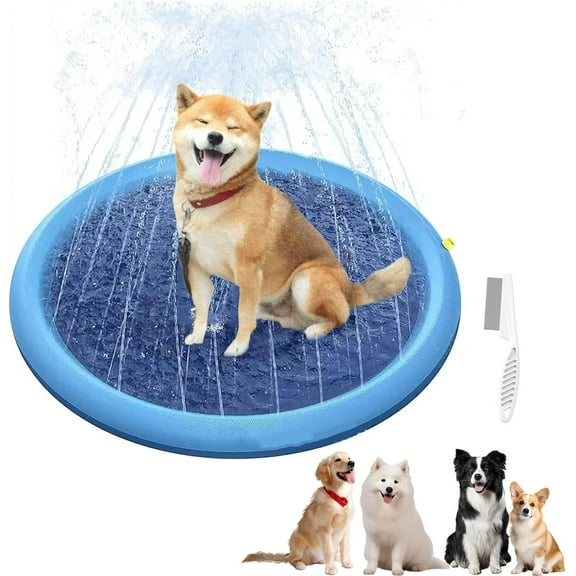Fidofaves Splash Pad for Dogs, Fidosplash Splash Pad Dog, Non-Slip Dog Water Play Mat, for Large Dogs Heavy Duty, for Small/Medium/Large Breeds (Blue, 150cm/59in)