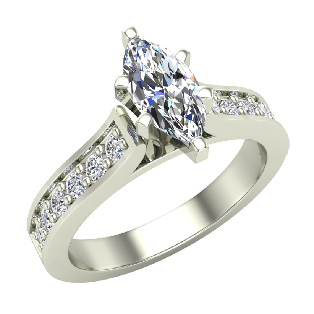 Marquise Cut Halo Diamond Wedding Ring Set 1.25 Carat Total 14K Gold J,I1