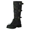 thumbnail image 6 of Womens Knee High Platform Combat Boots Vintage Buckle Leather Chunky Heeled Knee Length Tall Riding Boots, 6 of 9