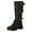 Black, variant on YLYL Women's Knee High Boots Wide Calf Buckle Straps Lace up Square Toe Chunky Block Heel Motorcycle Riding Combat Boots