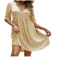 thumbnail image 2 of LOVZFMLL Robe d'Été pour Femme à Col en V, Unie, Courte, à Boutons, Douce, Florale, Jaune, G, 2 of 6