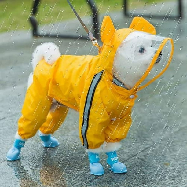 Zhuge Lindo impermeable para perros, cubre el cuerpo con sombrero, ala transparente, tira de luz nocturna reflectante, capa con capucha para perros con forma de oso (naranja, extragrande)