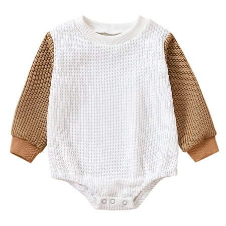

kpoplk Baby Sweater Romper Flower Baby Newborn Girl Romper Winter Long Sleeve Jumpsuit Cotton Playsuit Clothes Outfit(Brown)