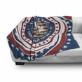 thumbnail image 3 of Rhode Island Soft Flannel Fleece Throw Blanket, United States of America Text with the Flag and Swirled Stars, Cozy Plush for Indoor and Outdoor Use, 70" x 90", Night Blue White, by Ambesonne, 3 of 6