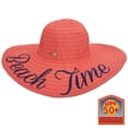 thumbnail image 2 of Panama Jack Women's Beach Time Ribbon Packable Sun Hat, 5" Floppy Big Brim, Inner Sizing Drawstring with Panama Jack Badge (Coral), 2 of 3