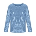 thumbnail image 4 of UACY Girls Sequins Shirt Long Sleeve Crew Neck Plain Sparkle Tops Kids Toddler School Casual Soft T Shirt Pullover Clothes (Sky Blue, 11-12 Years), 4 of 5