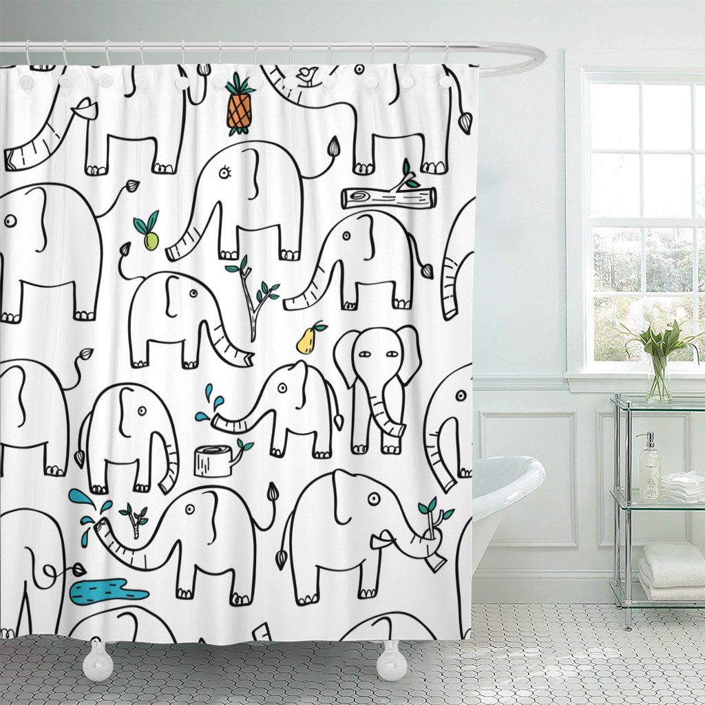 PKNMT Cute Whimsy Elephant Dumbo Funny Pattern Polyester Shower Curtain 60x72 inches