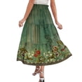 thumbnail image 5 of Women's Bohemian Maxi Skirt, Floral High Waist Drawstring Tiered Skirt, Lightweight Flowy Skirt for Vacation, Beachwear and Festival,Dark Green,S, 5 of 7