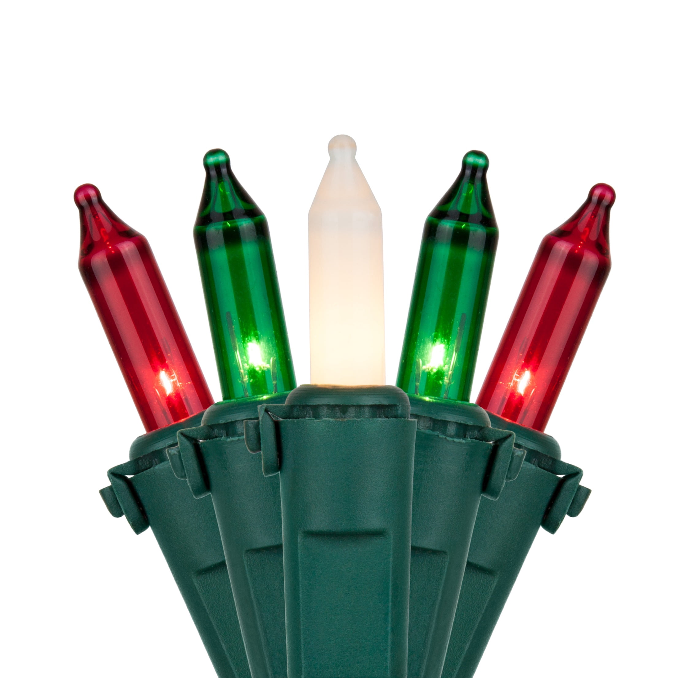 Wintergreen Lighting Commercial 100 Red, Green, White Frost Christmas Mini Lights, 6" Spacing