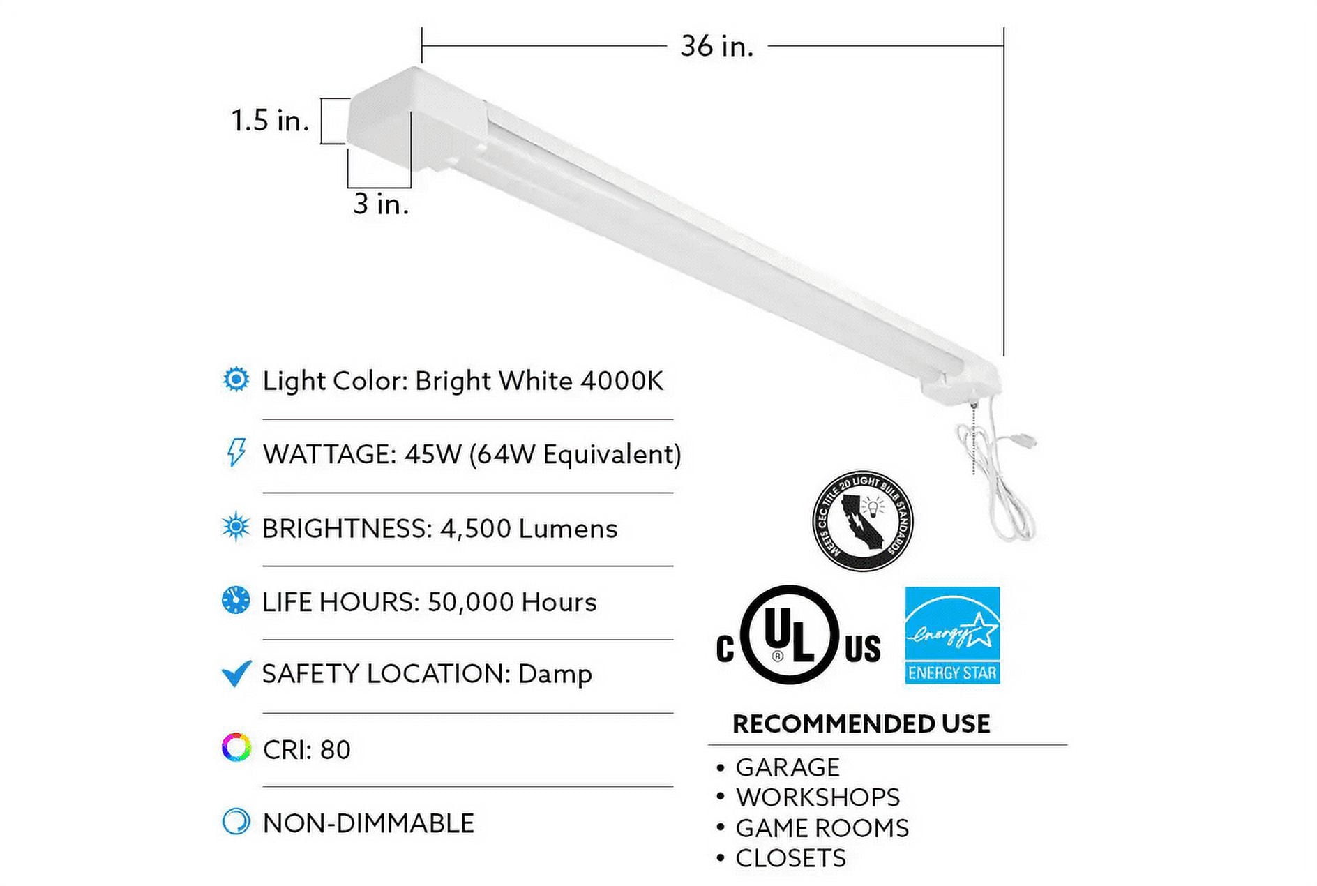 Commercial Electric 3' 2-Light 45-Watt White Integrated Utility LED Shop Light