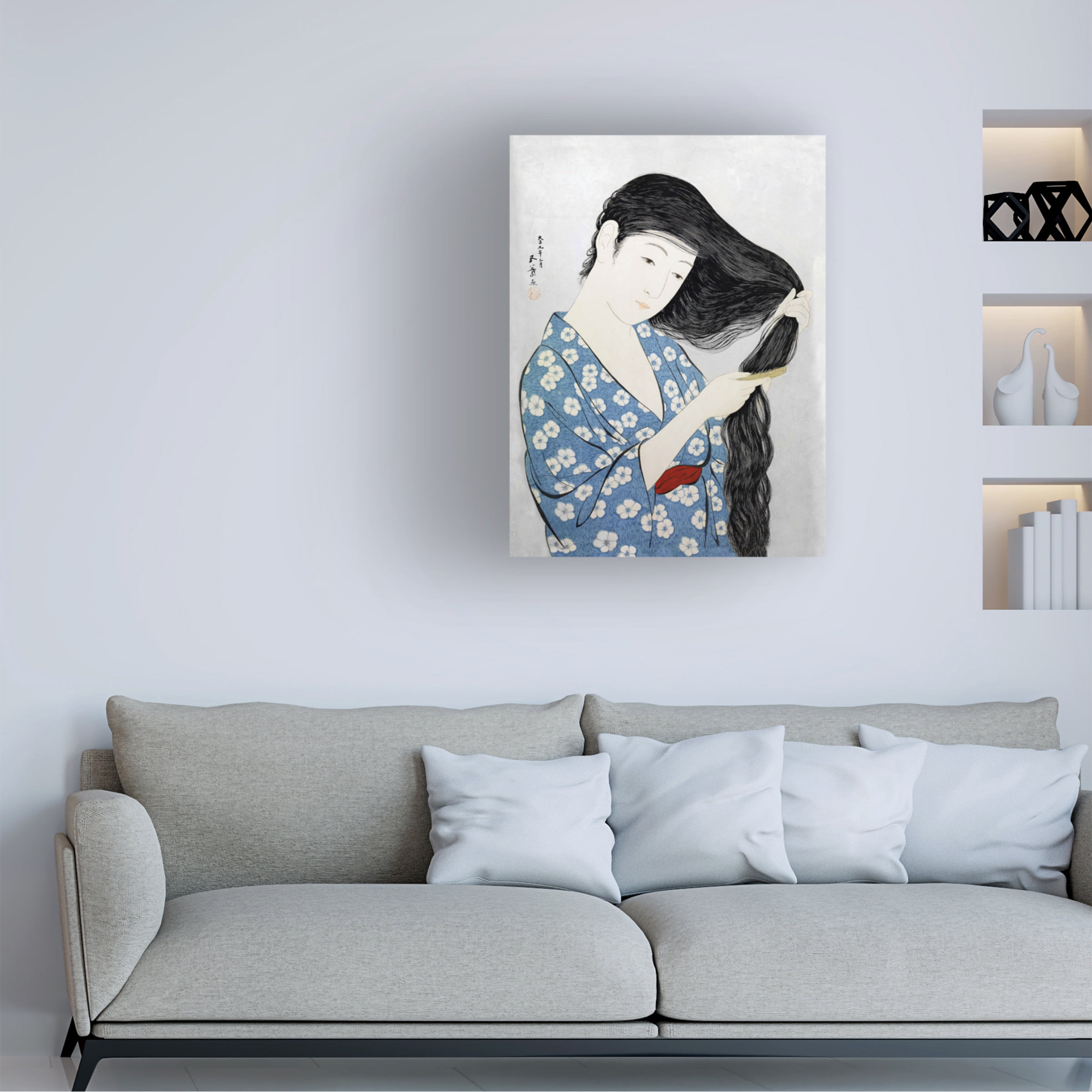 Canvas Wall Art - Vintage Lavoie 'Woman Combing Her Hair Hashiguchi Goyo 1920' Wall Art for Living Room, Bedroom, or Office DÃ©cor by Trademark Fine Art - 35 x 47 Inches