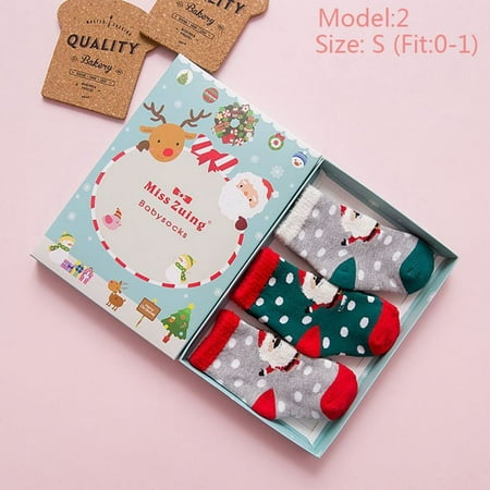 

3Pair/Set Cute Girl Winter Boy Cartoon Cotton Santa Claus Elk Christmas Baby Socks MODEL 2 ( FIT 0-1YEAR)