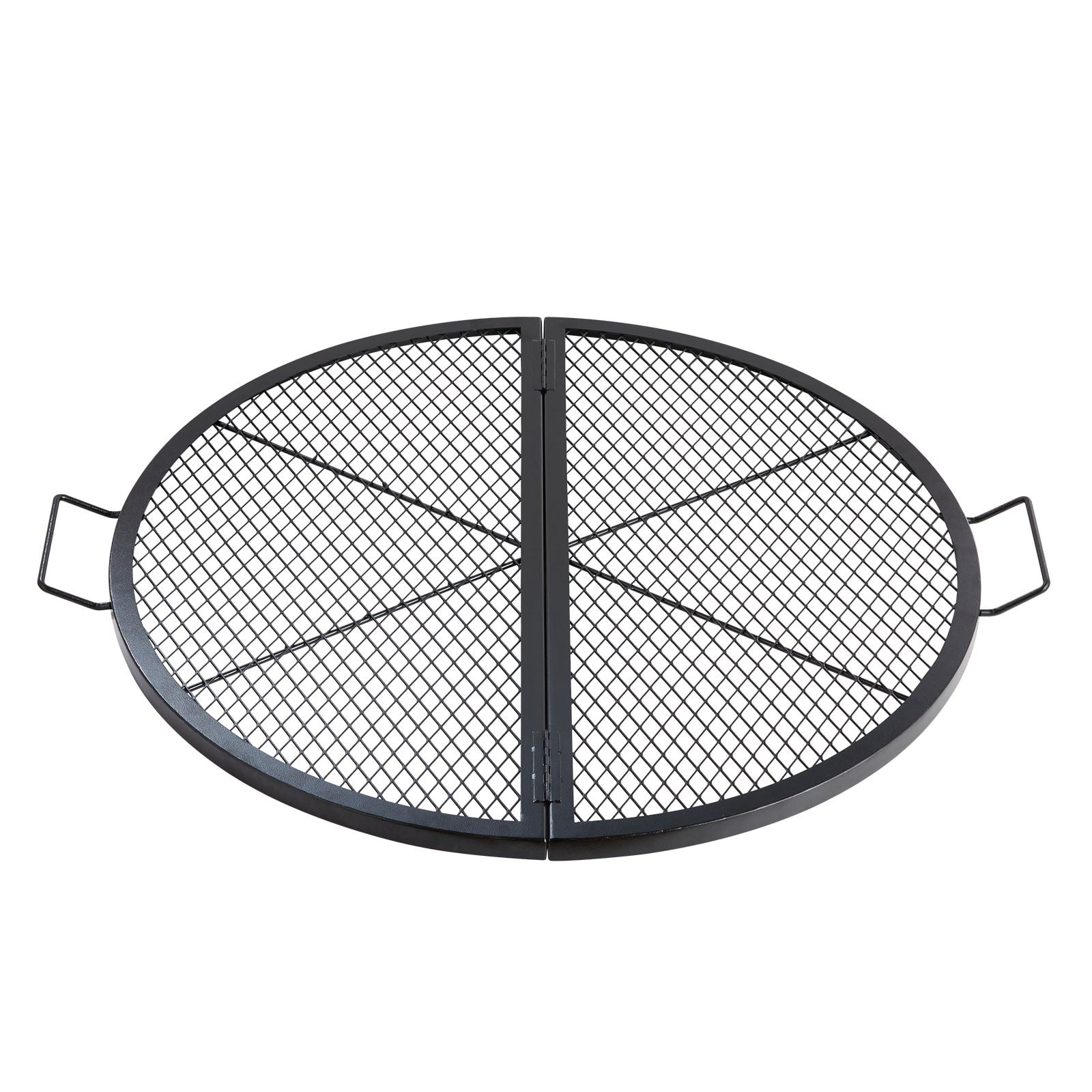 X-Marks Fire Pit Grill Grate, Foldable Round Cooking Grate, Heavy Duty Steel Campfire BBQ Grill Grid with Handle and Support X Wire, Portable Camping Cookware for Outside Party, 36 Inch Black