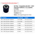 thumbnail image 2 of Oil Filter - Compatible with 2021 - 2023 Chevy Trailblazer 1.3L 3-Cylinder L3T VIN L 2022, 2 of 2