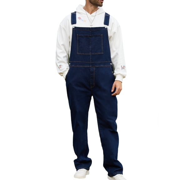 Overalls for Men Work Bibs Coveralls Stretchy Jumpsuits with Zipper(Dark Blue,L)