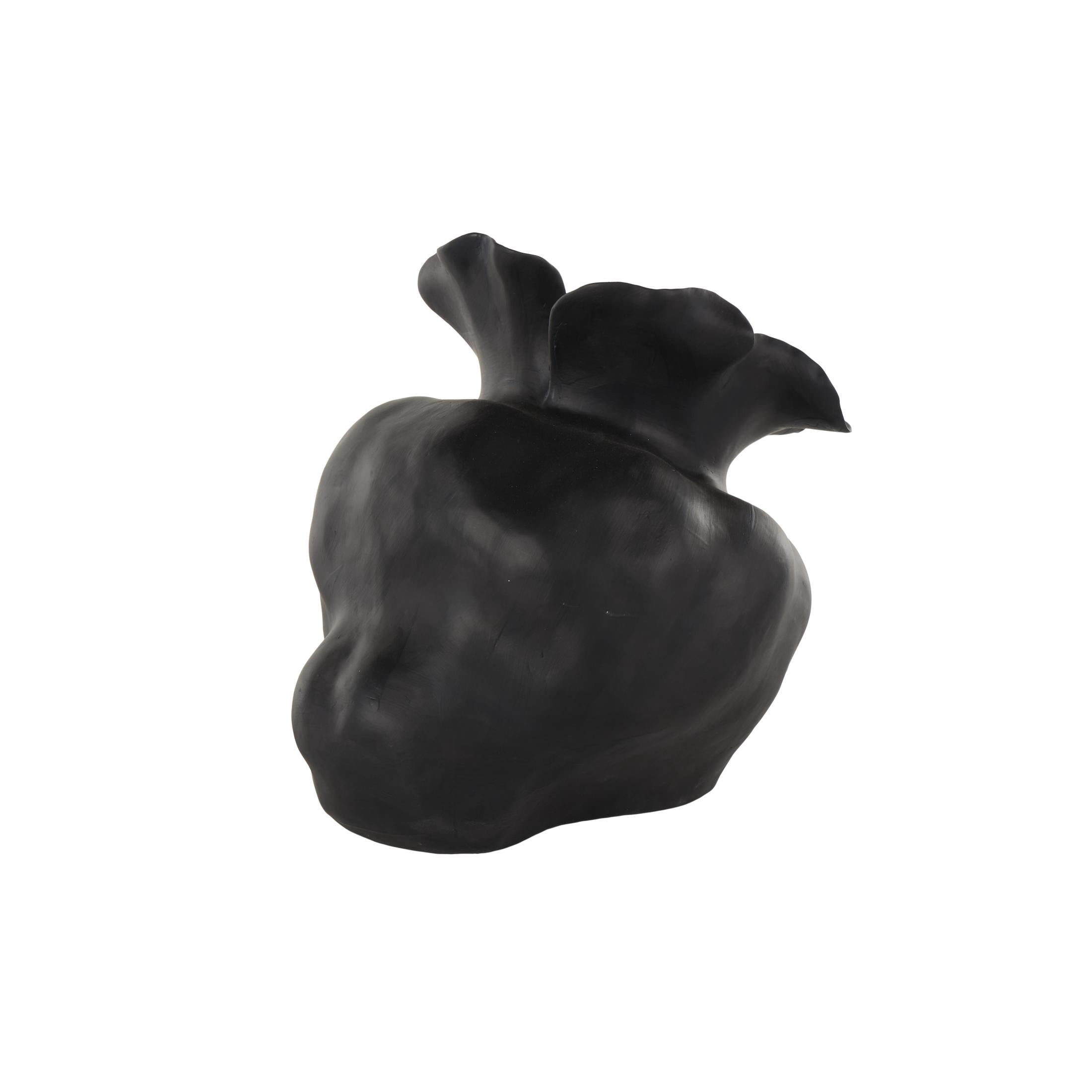 DecMode 13" Abstract Wide Rounded Floral Shaped Black Ceramic Vase with Petal Rim
