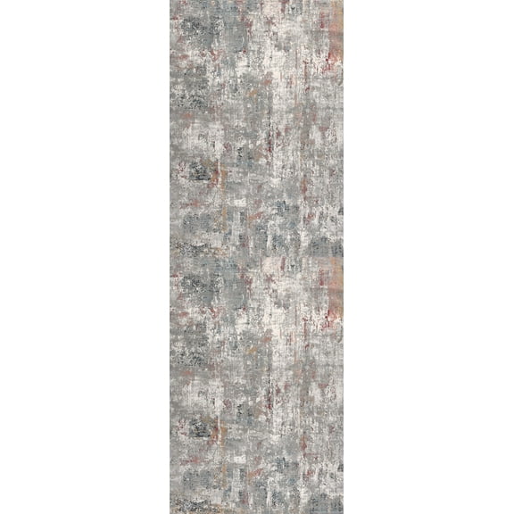 Rug Branch Contemporary Abstract  Grey Red Indoor Runner Rug - 2x10