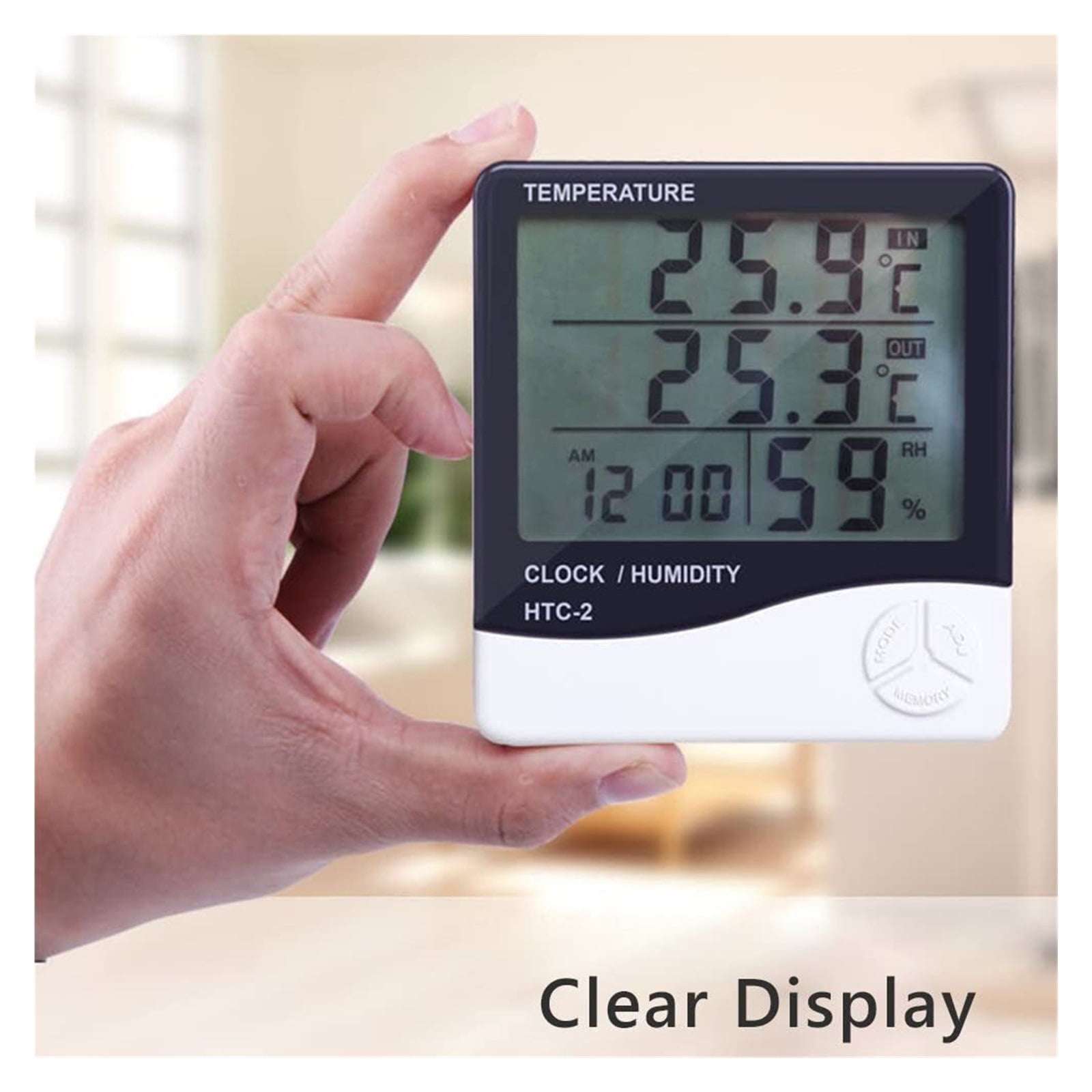 LCD Digital Temperature Humidity Meter Home Indoor Outdoor Hygrometer Thermometer with Clock ,Simple Operation