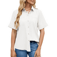 thumbnail image 3 of Chemise Boutonnée pour Femme Décontractée à Manches Courtes, Blouse de Travail à Col avec Poche, Blanc, TG, 3 of 9