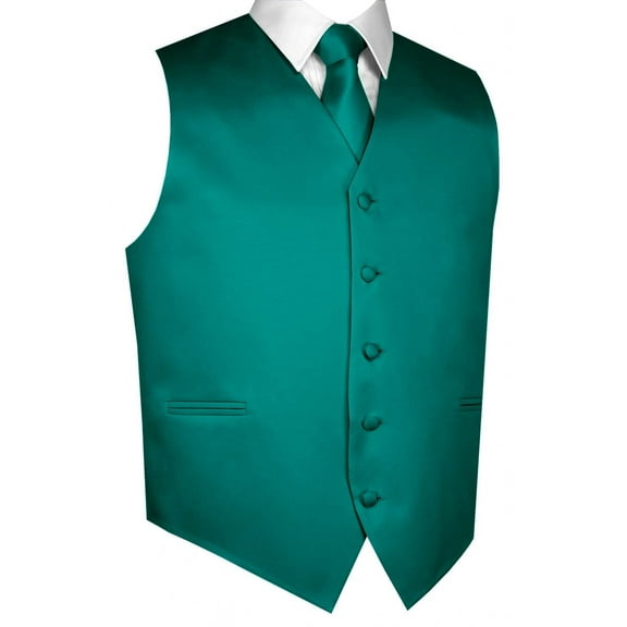 "BEST TUXEDO" Men's Formal, Wedding, Prom, Homecoming, Tuxedo Vest, Tie & Hankie Set - Teal