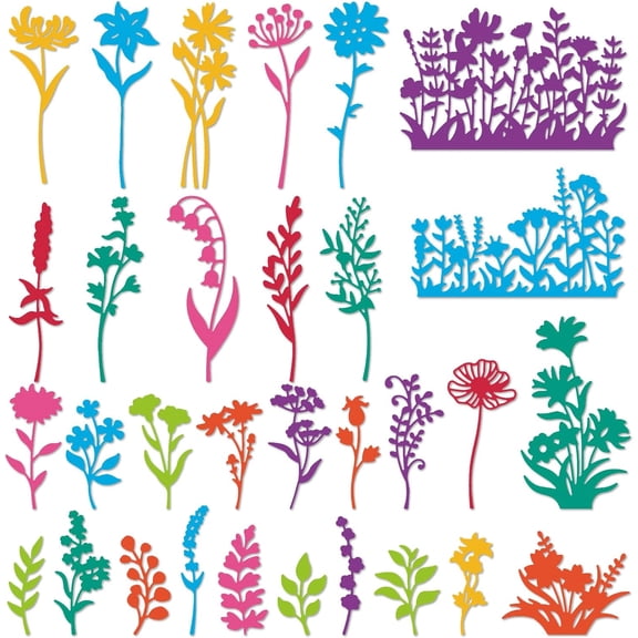31PCS Flower Metal Die Cuts Wildflower Metal Cutting Dies Flower Leaf Shape Embossing Scrapbooking Cuts Stencil Leaves Embossing Paper Dies for Card Making Album Decorative Gray