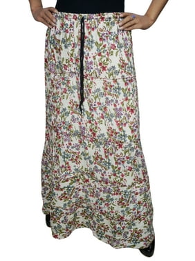 Mogul Mini Floral Print Long Skirt Cotton Blend A-Line Bohemian Gypsy Hippie Chic Tiered Maxi Skirts