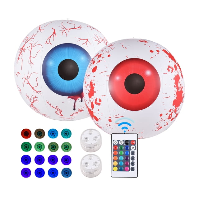 Yeacher 24Inch Inflatable Eyeball LED Lights Halloween Decorations Luminous Eyeballs With Remote Control 16 RGB Colors 4 Light Modes 10 Brightness Levels for Party Indoor Outdoor Garden Lawn