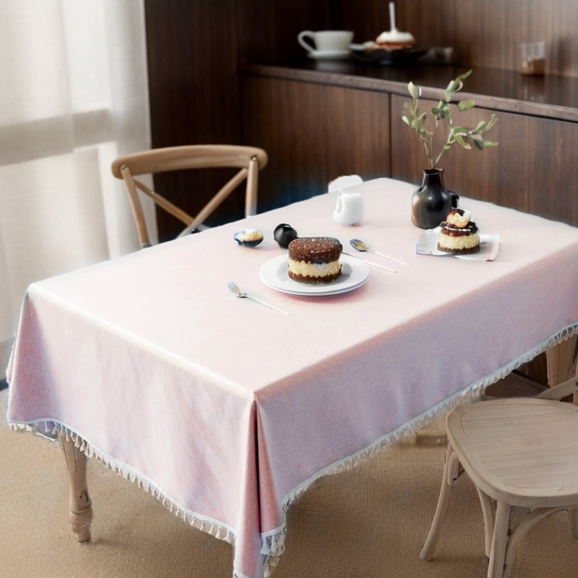Unique Bargains Wrinkle Free Tablecloths for Holiday Camping Pink 62.99"x43.31"