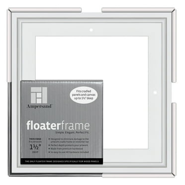Ampersand Art Floaterframes Thin Edge (1/4" Face) 1-7/8" Frame Profile for 1-1/2" Deep Artwork 8" x 8" White