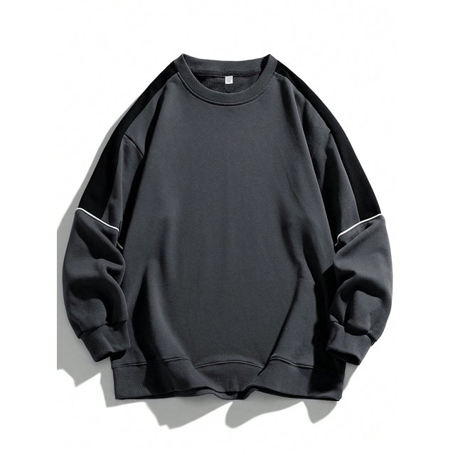 Men‘s Raglan Sleeves Fashionable Contrasting Round Neck Sweatshirt Suitable for Autumn and Winter