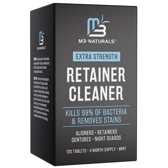 M3 Naturals Retainer Cleaner, Denture Cleaning Tablets for Odors, Stains, and Plaque, 120 Count