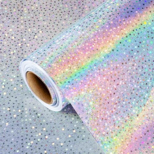 Silver Wrapping Paper Roll, Metallic Holographic Star Gift Wrap for Birthday, Valentines, Mothers day, Graduation, Wedding, Fathers day, Baby Shower, Christmas (17 IN x 32.8 FT)