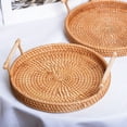 thumbnail image 4 of WAXIAYU Round Rattan Serving Tray with Handles Ottoman Platter Hand- Woven Wicker Storage Plate for Breakfast Drinks Snack Fruit Vegetables Size, 4 of 8