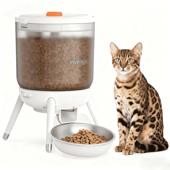 Automatic Cat Feeder, 12 Cups/3L Timed Cat Feeder One-Touch Top Button Feeding Pet Feeder, Food Dispenser with Top Button Manual Feed, White