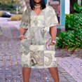 thumbnail image 2 of Pisexur Robes d'Été pour Femmes Mode Multicolore à Imprimé Floral Robe Soleil Décontractée Ample à Col en V à Manches Courtes Robes T-Shirt Fluides Surdimensionnées Robe Soleil avec Poches Grande Taille Robe Midi G-5TG, 2 of 5