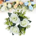 thumbnail image 2 of Valentine's Day Wedding Candle Rings,Artificial Floral Wreaths with Green Leaves Flower Candle Rings,Candleholders Garland for Pillar Centerpiece Party Table Decor, 2.7'' Inner Diameter(White), 2 of 9