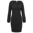 thumbnail image 6 of IROINNID Rollbacks Long Sleeve Dress for Women Wedding Guest Dresses Thigh-Length Cocktail Dress Round Neck Long Sleeve Sexy Lace Up Pleated Design Solid Color Dress,Black, 6 of 8
