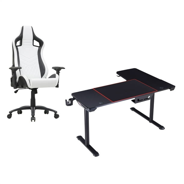 Furniture of America Valay 2 Piece Metal Gaming Desk and White Gaming Chair Set