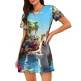 thumbnail image 1 of Balery Playful Hedgehog Forest Pond Camisón de manga corta con cuello redondo para mujer, cómodo y elegante., 1 of 6