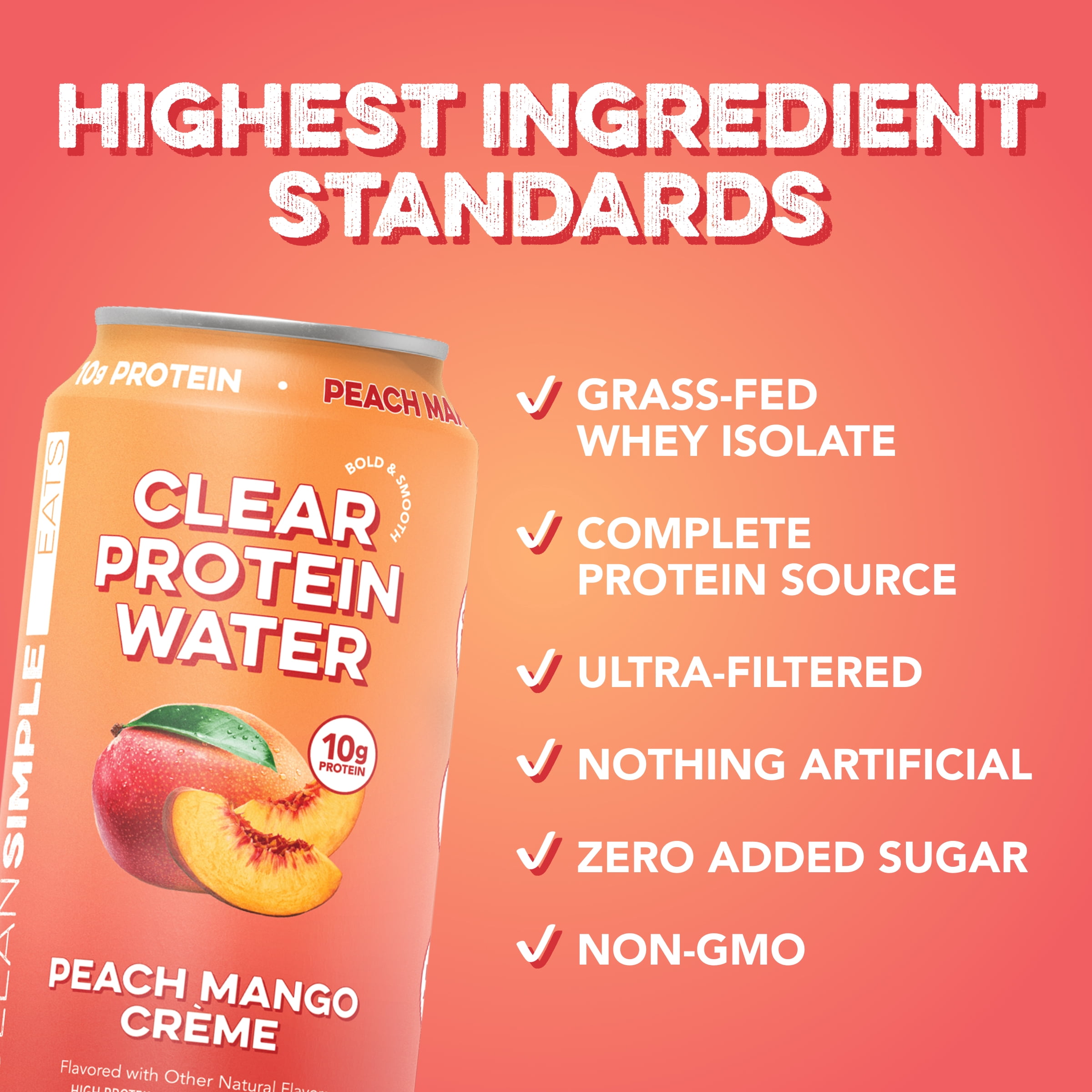 (3 pack) Clean Simple Eats Clear Protein Water Peach Mango Crème, 8 Pack, 12 fl oz Cans