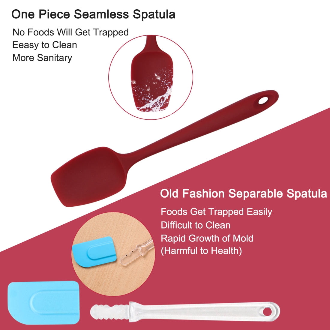 Unique Bargains Silicone Turner 4 Pieces Heatproof Non Stick Turner Red
