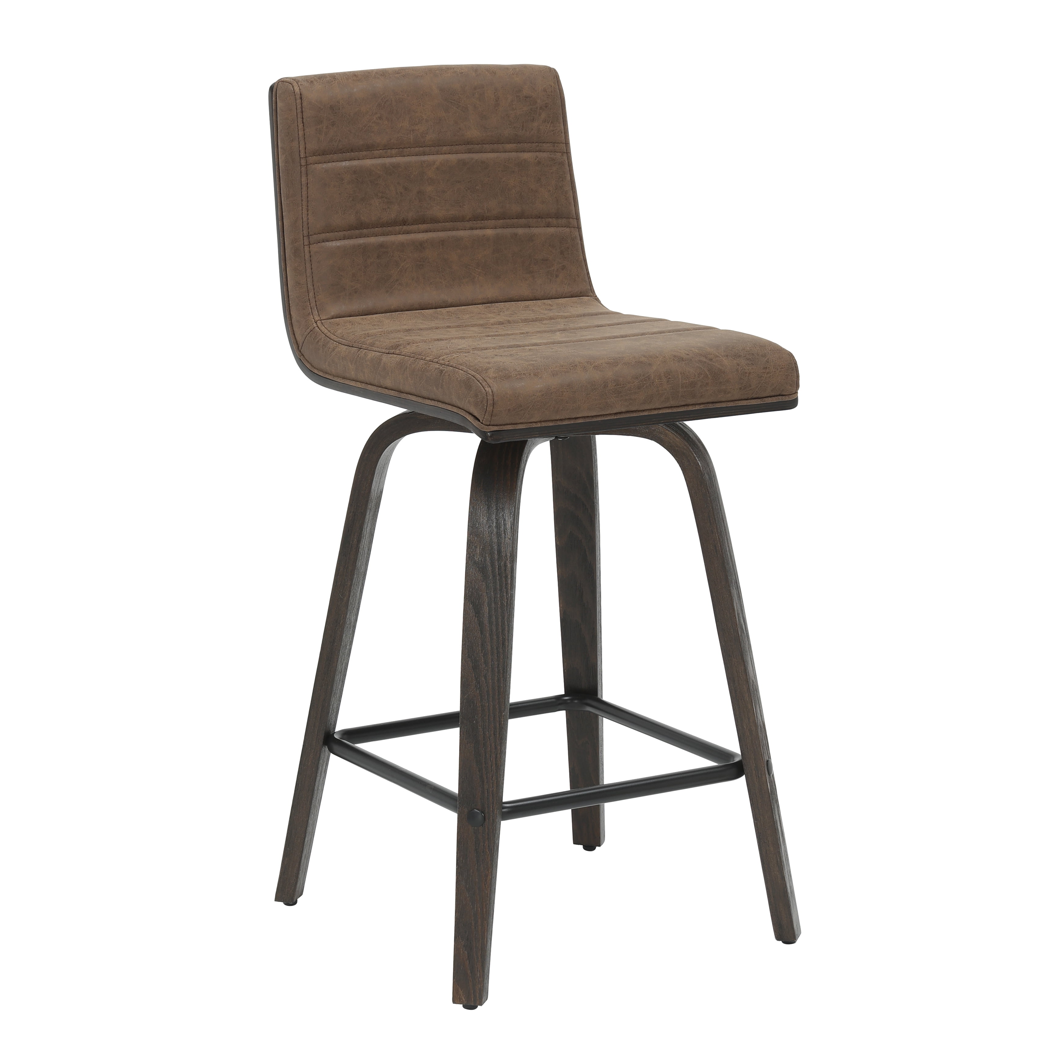 Vienna 35.5 in. H Swivel Counter Height Vintage Dark Brown Square Back Wood Bar Stool with Faux Leather Seat Set of 2