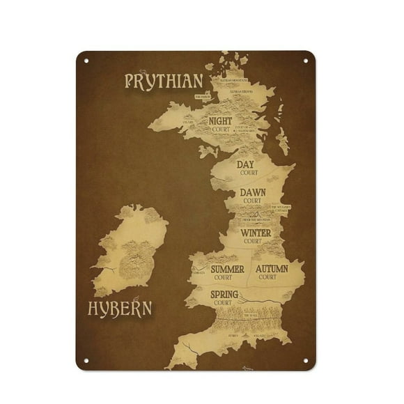 Vintage Acotar Prythian Map Hanging Picture Tin Hanging Picture Wall Poster Metal Painting Creativity Poster Home Decor Painting Anime Goods Gift 40x30cm