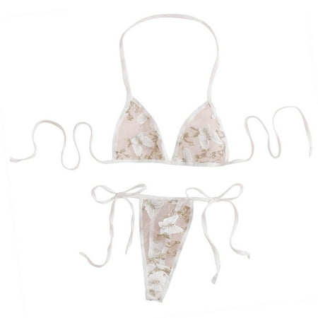 SkyAuks Sexy Lingerie for Women  Women s Exotic Lingerie Sets  Women s Sexy Sheer Mesh See Through Lingerie  Embroidery Lace Bra and Panty  White(S)